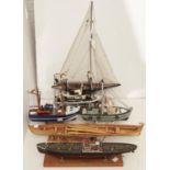 Six wooden model sailing and others boats, to include C-3 Freighter 'Hawaiian Pilot', Endeavour