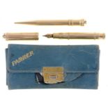 A Parker gold plated lady's pen and pencil set, c1930, engine turned, in the original Parker pale