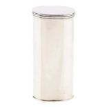 A George III silver nutmeg grater, of cylindrical form with hinged front and reeded lid, 61mm h,