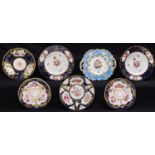 Two and two pairs of Coalport and contemporary English porcelain cobalt ground plates and stands and