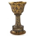 A Victorian electro gilt chalice in 16th c German style, 23cm h, by Elkington & Co, oval applied