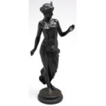 An electroform and bronzed metal statuette of a nymph, 20th c, 70cm h Lacking one wing