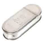 A silver table nutmeg grater, early 19th c, with divided interior, the two lids engraved with