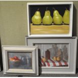 A group of Three oil paintings, all still life's of fruit, framed,