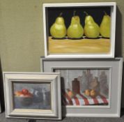 A group of Three oil paintings, all still life's of fruit, framed,