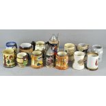 A collection of ceramic mugs and tankards to include a Doulton Lambeth stoneware tankard