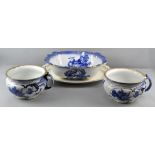 A Doulton Burslem Gloire/de dijon pattern toilet set comprising wash bowl and two chamber pots,