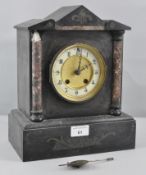 A late 19th century slate and marble mantle clock,