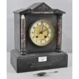 A late 19th century slate and marble mantle clock,