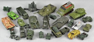 A collection of die cast model military vehicles, including examples by Dinky,