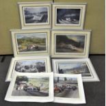 Eight Alan Fearnley prints, depicting F1 racing cars, all being signed by various drivers,