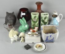A collection of ceramic to include; a Sylvac rabbit, together, cloisonne vase and other items.