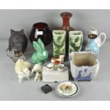 A collection of ceramic to include; a Sylvac rabbit, together, cloisonne vase and other items.