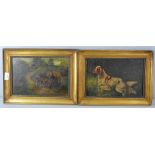 A pair of late 19th/early 20th century oil on canvas's depicting a farm scene and a dog,