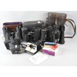 A collection of assorted Binoculars and Polaroids to include a Barr & Stroud pair of military