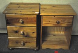 A pine three drawer bedside cabinet,