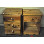 A pine three drawer bedside cabinet,