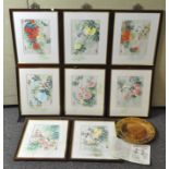 A collection of eight 'the qui-sang silk painting' all being framed and glazed