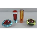 A collection of Murano Sommerso cased glass, to include two finger vases and two bowls,