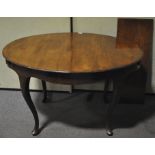 A late 19th/early 20th century mahogany extending oval tea table with one leaf,