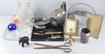 A collection of assorted silver plate and glass,