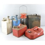 A collection of five early/mid 20th century vintage oil cans, to include Pratts, Valor and others,