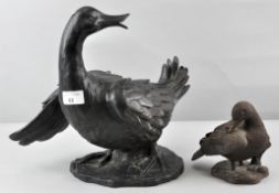 Two cast composite figures of ducks,