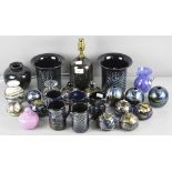 A large collection of Guernsey Island Studio glass, to include vases, scent bottles, lamps and jugs,