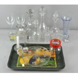 A collection of assorted glassware, including a 19th century glass water jug with gilt decoration,