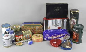 A collection of assorted advertising tins including some vintage examples