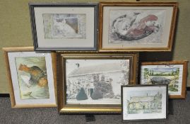 A group of six assorted prints and pictures of farm animals, all framed and glazed,