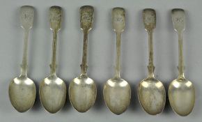 A set of six silver teaspoons in the Fiddle pattern, London 1873, 15cm long,