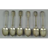 A set of six silver teaspoons in the Fiddle pattern, London 1873, 15cm long,