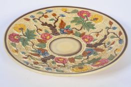 An H J Wood Ltd majolica 'Indian Tree' pattern dish, moulded with simulated bark,