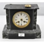 A late 19th century slate and marble mantle clock, indistinctly marked Snowden,