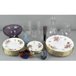 A collection of glass and ceramics, to include Crown Derby and a glass display stand.