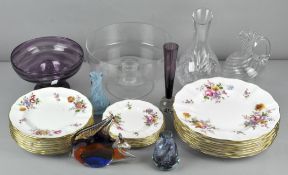 A collection of glass and ceramics, to include Crown Derby and a glass display stand.