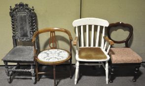 An oak barley twist chair, 115cm high, along with a pine armchair,
