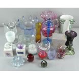 A collection of assorted glass, to include vases, candlesticks, paperweights,