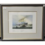 A Limited edition print of the Titanic in Southampton Water, signed by one of the survivors,