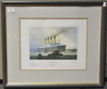 A Limited edition print of the Titanic in Southampton Water, signed by one of the survivors,
