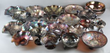 An extensive collection of assorted carnival glass, mostly bowls and dishes,