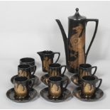 A Portmeirion 'Phoenix' pattern coffee service, printed gilt marks, designed by John Cuffley,