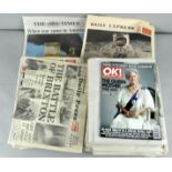 A group of printed ephemera, covering major events from the 1969 Moon Landing to 911,