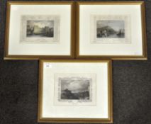 A group of three hand coloured steel line engravings, Scenes in the Home Counties,