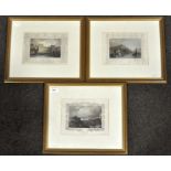 A group of three hand coloured steel line engravings, Scenes in the Home Counties,