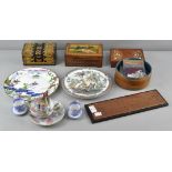 A collection of assorted wares including two Russian boxes, two other boxes, costume jewellery,