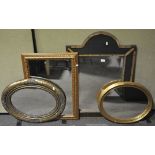 A collection of wall mirrors, to include two oak gilt finished,