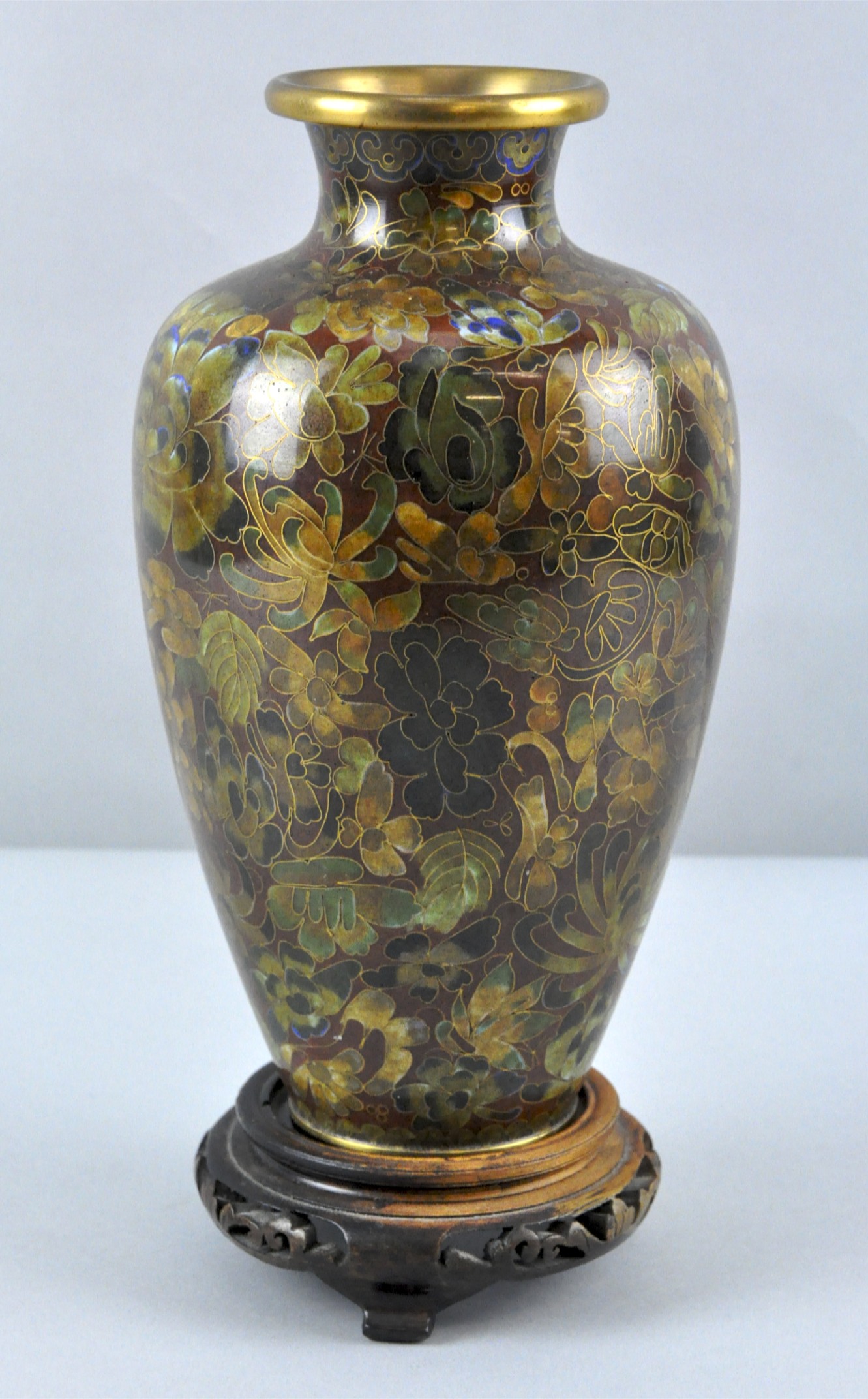 An early 20th century Chinese cloisonne with polychrome enamelled decoration depicting a