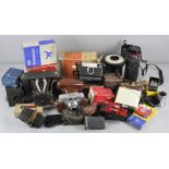 A collection of assorted camera related equipment, including Tamron SP lens,